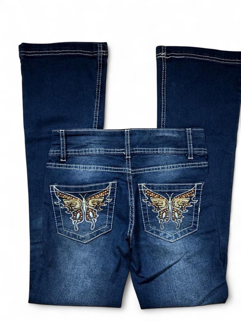 ZOE low rise flare jeans with butterfly embroidery on back pockets
